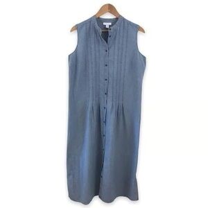 Sleeveless Blue Button-Down Dress